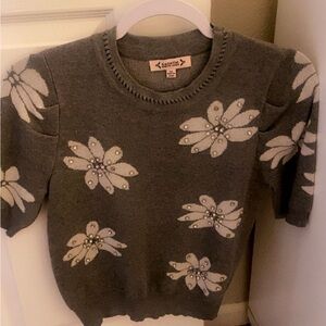 Gray Sweater with White Floral Design